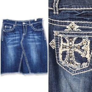 Y2K Blue Denim Embellished Cross Pocket Cotton Mini Skirt M